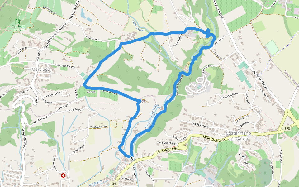 Via Valle dei Molini walking route map in Garda