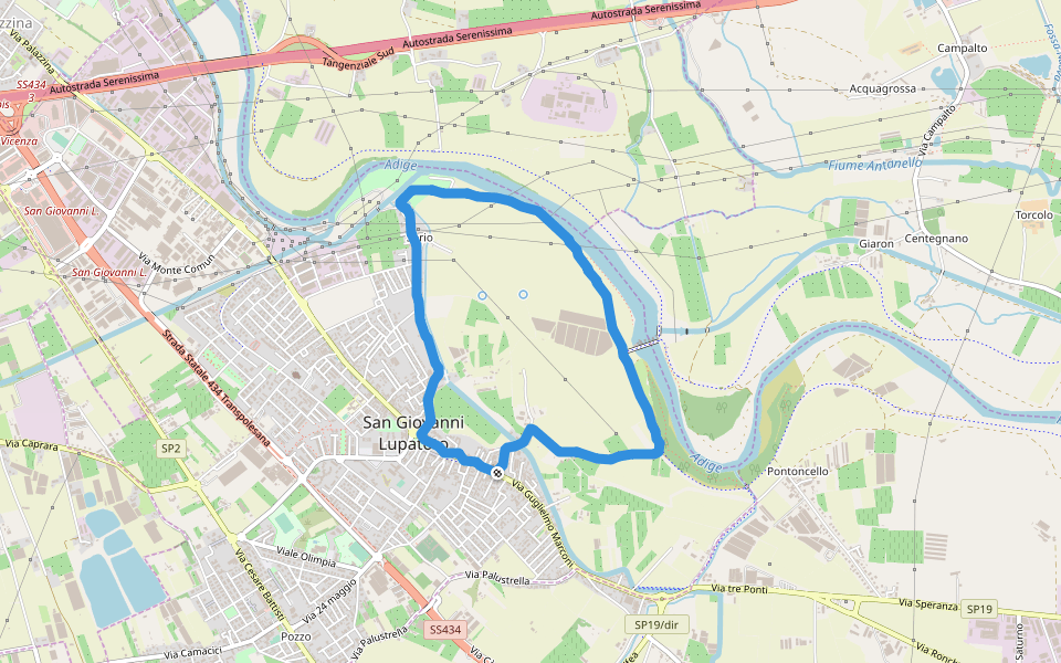 Adige walking route map in San Giovanni Lupatoto