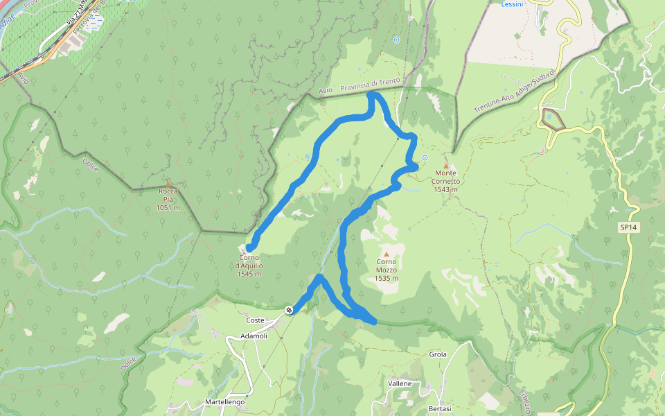 Corno Mozzo walking route map in Tommasi