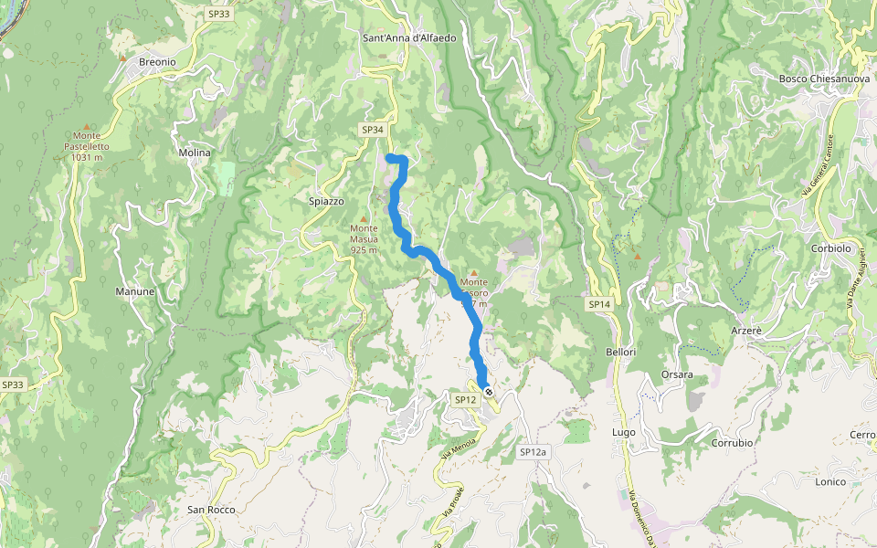 Antica via dei carbonari walking route map in Fane