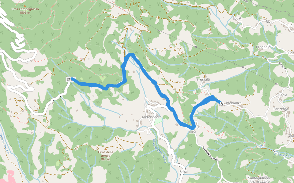 Merendaore walking route map in Prebianca