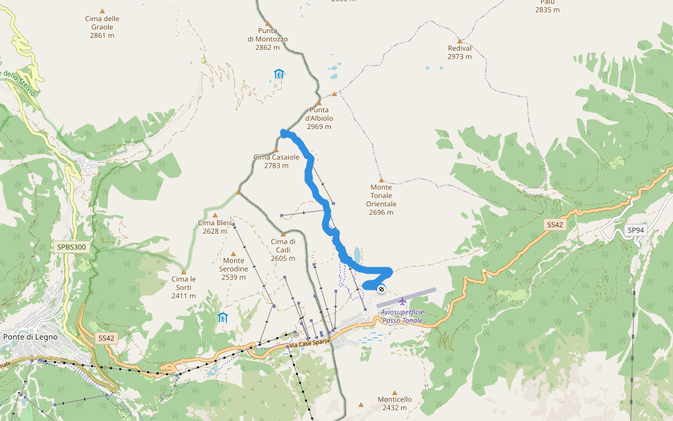 Cima Casaiole walking route map in Passo del Tonale