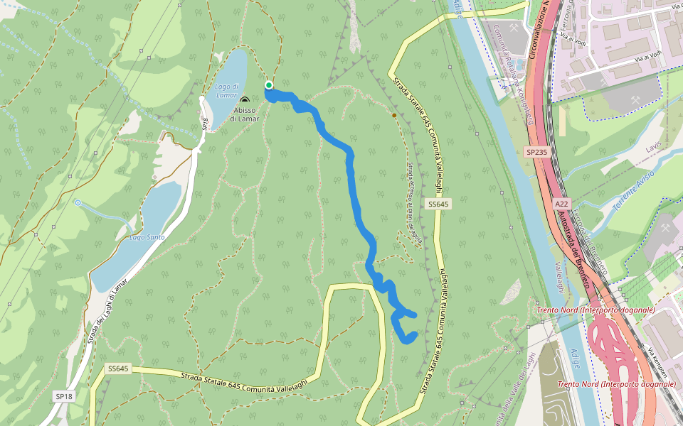Strada accesso ai piani de'agola walking route map in Monte Terlago