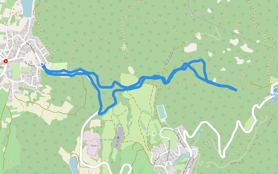 Camping comunale (in costruzione) walking route map in Tres