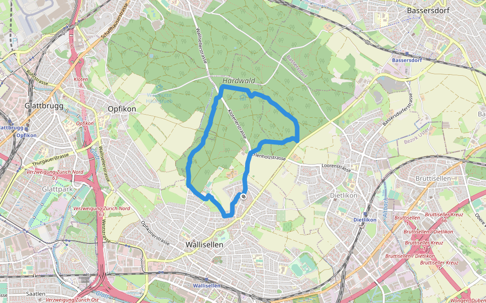 Hardwald - Mittlerer Hauweg walking route map in Wallisellen