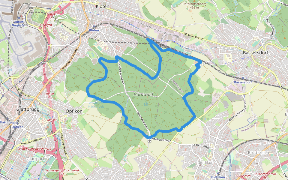 Hardwald - Mittlerer Hauweg walking route map in Wallisellen