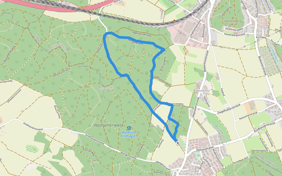 Wangenerwald walking route map in Volketswil