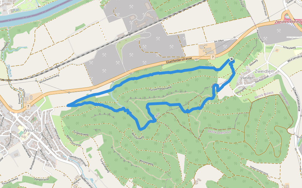 Rebbergstrasse walking route map in Weiach