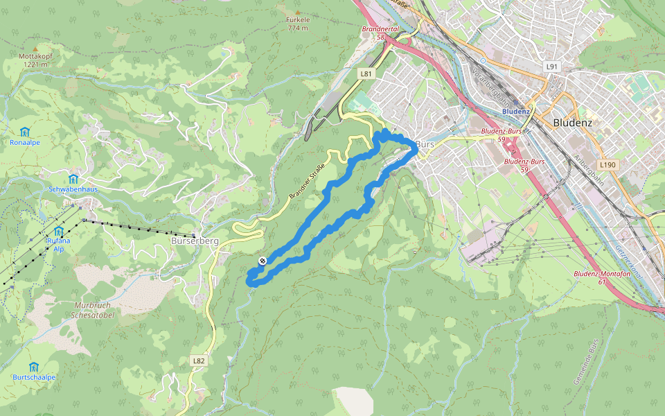 Bürser Platte: Südwand walking route map in Bürserberg