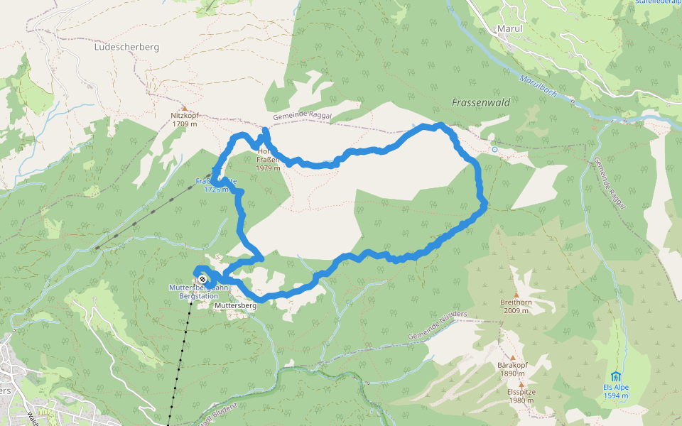 Rappenschrofenweg walking route map in Nüziders