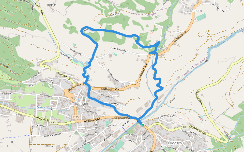 Eulenrain walking route map in Ludesch