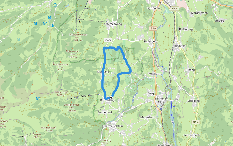 Bolsterlang - Kierwang walking route map in Bolsterlang