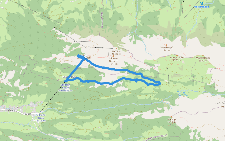 Hintere Niedere walking route map in Bezau