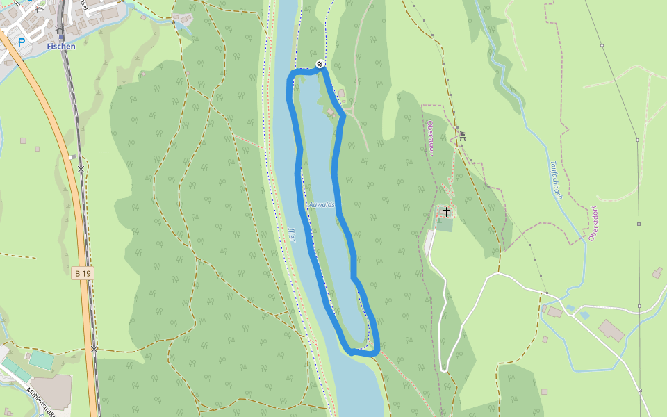 Auwaldsee walking route map in Fischen im Allgäu
