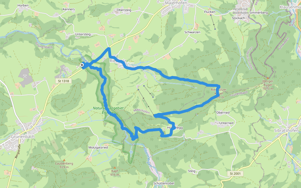 Riedholz walking route map in Grünenbach