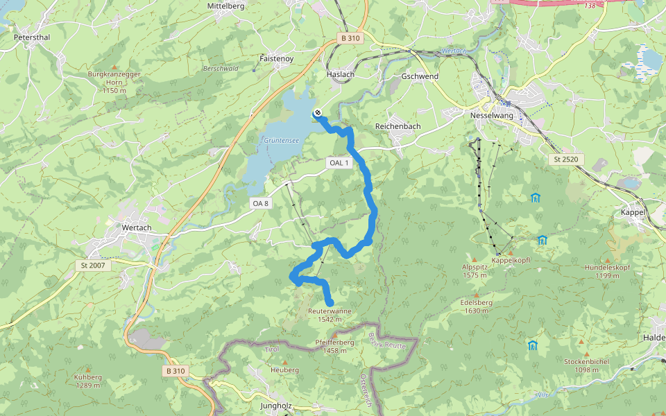 Reuterwanne walking route map in Oy-Mittelberg