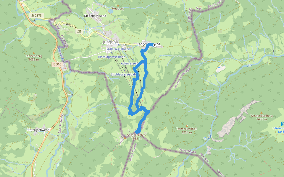 Schnitzerweg walking route map in Jungholz