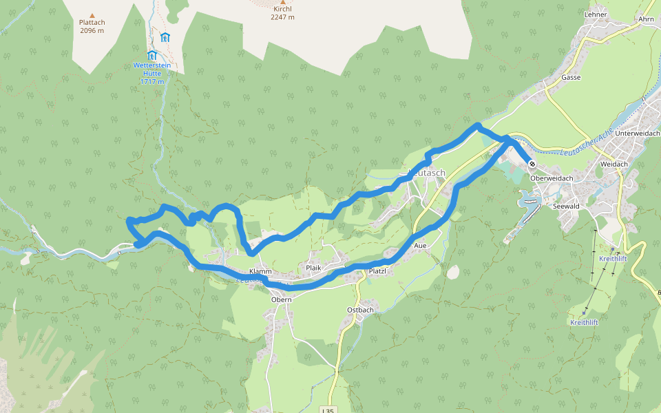 Achweg walking route map in Leutasch