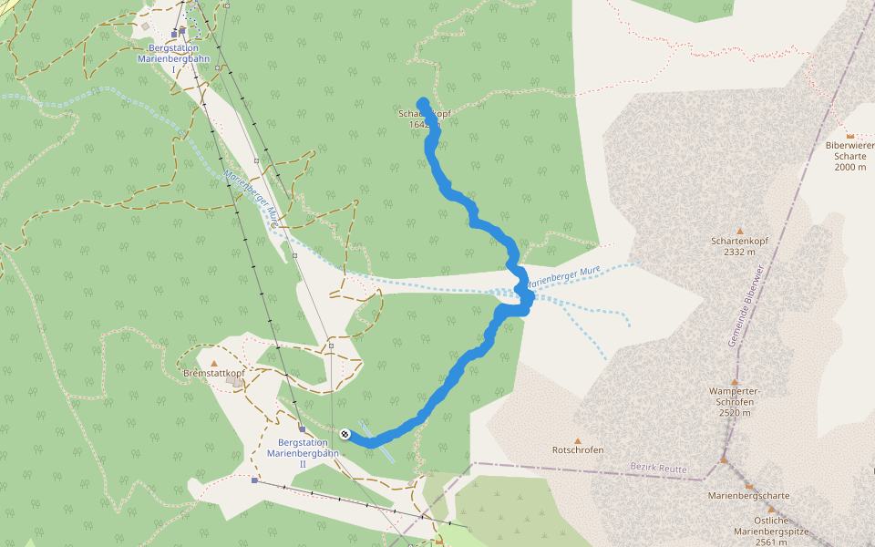 Barbarasteig walking route map in Biberwier