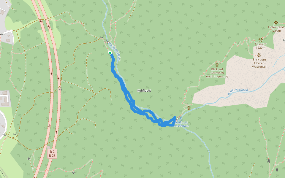 Kuhflucht Wasserfälle walking route map in Farchant