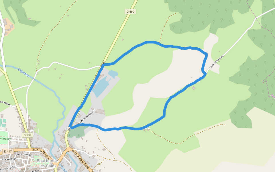 Lac de la Mézelle walking route map in Bourbonne-les-Bains