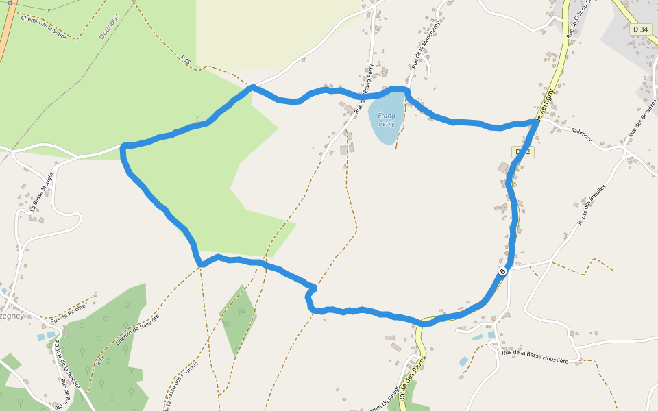 Chemin de Raincôte walking route map in Hadol