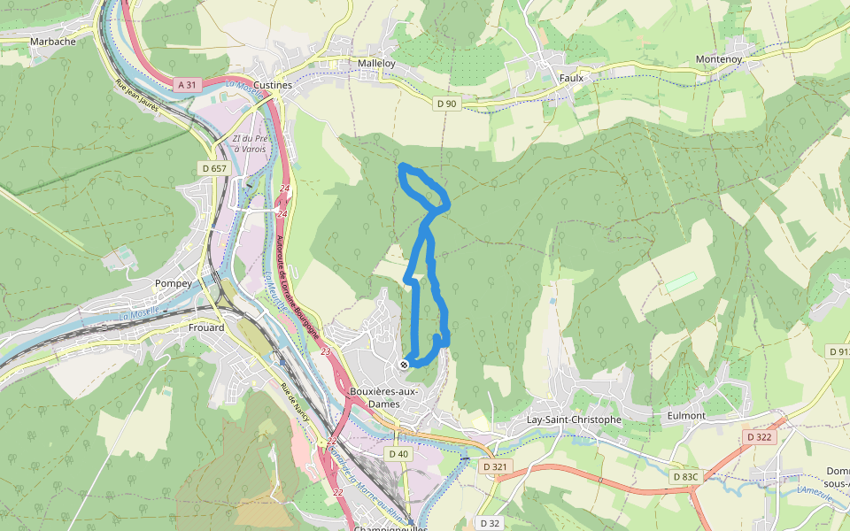 Pelouse Bouxières-aux-Dames walking route map in Bouxières-aux-Dames