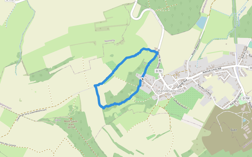 Chemin des Malaisés walking route map in Jeandelaincourt