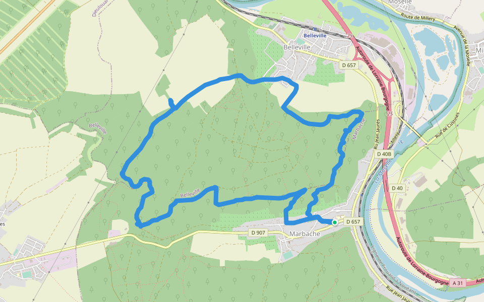 Vierge de Belleville walking route map in Marbache