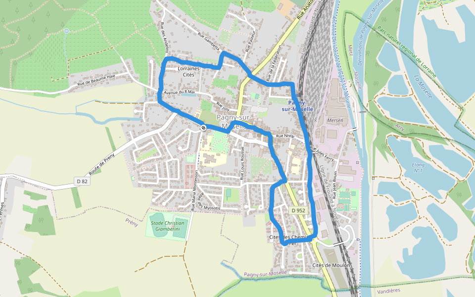 Parc Le Harodre walking route map in Pagny-sur-Moselle