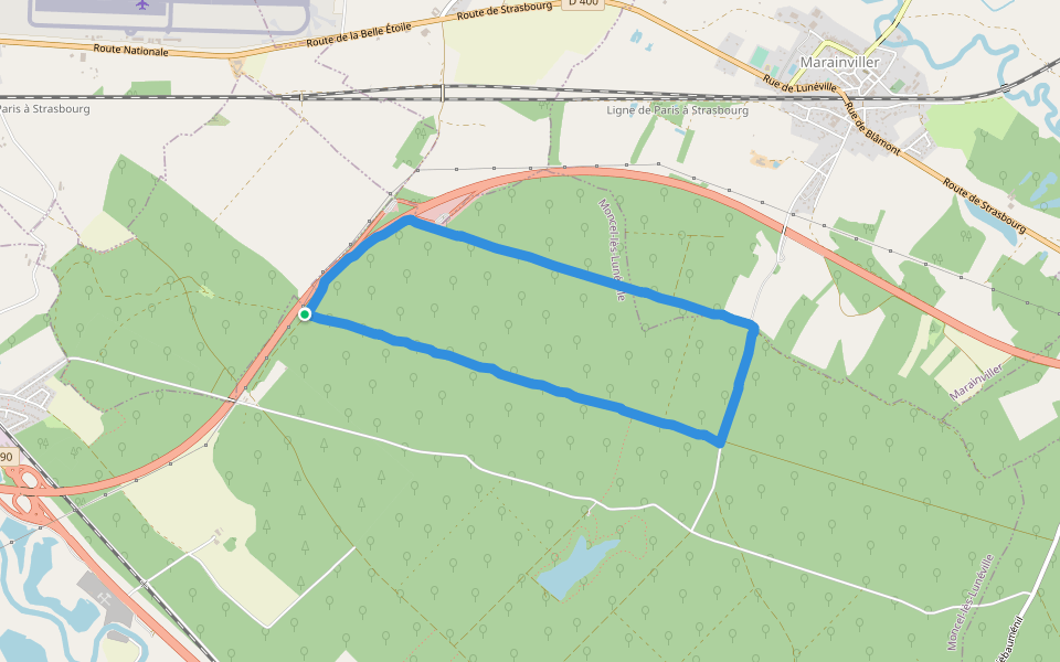 Forêt de Mondon walking route map in Moncel-lès-Lunéville