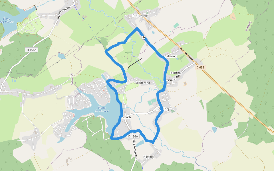 Étang de Hirbach walking route map in Richeling
