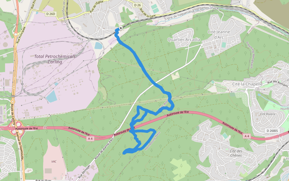 Hombourg-Haut walking route map in L' Hôpital
