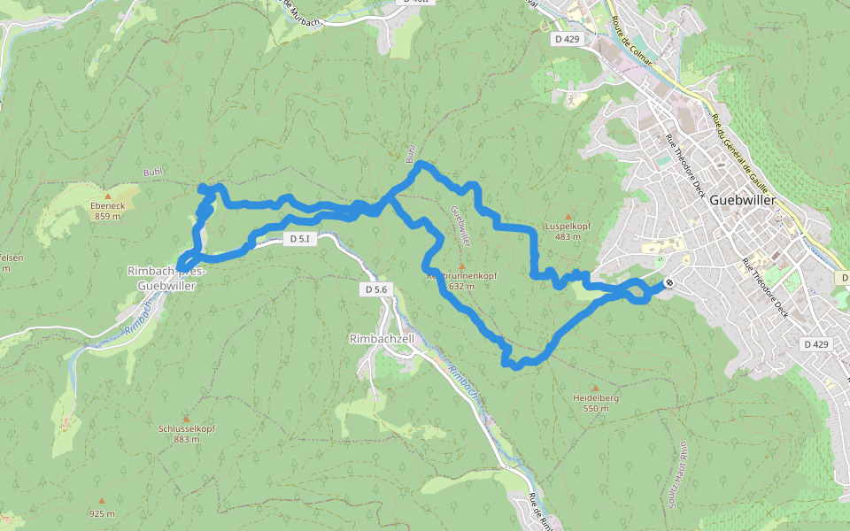 Rehbrunnenkopf walking route map in Guebwiller