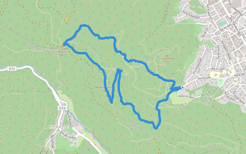 Oberluspelweg walking route map in Guebwiller