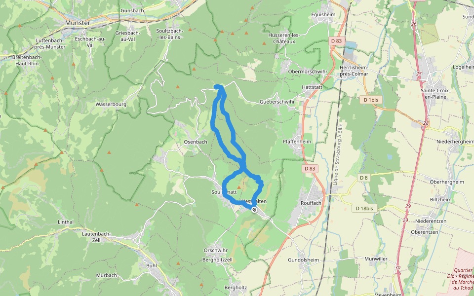 Ancien cachot walking route map in Westhalten