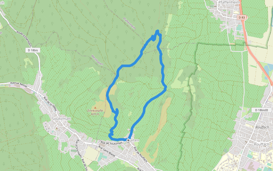 Ruhestattweg walking route map in Westhalten