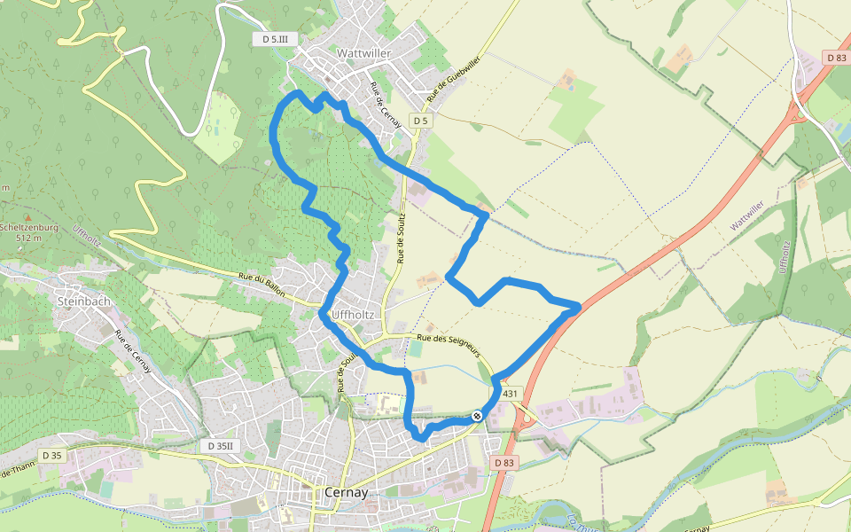 Chemin du Hagenbach walking route map in Cernay
