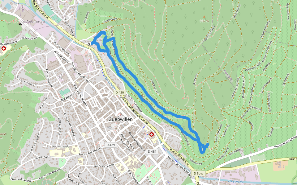 Oberer Scheiwingweg walking route map in Guebwiller