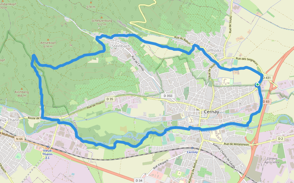 Cernay walking route map in Cernay