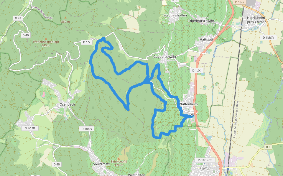 Allmendweg walking route map in Pfaffenheim
