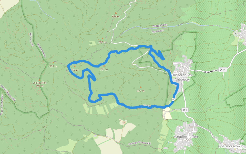 Eguisheim walking route map in Husseren-les-Châteaux
