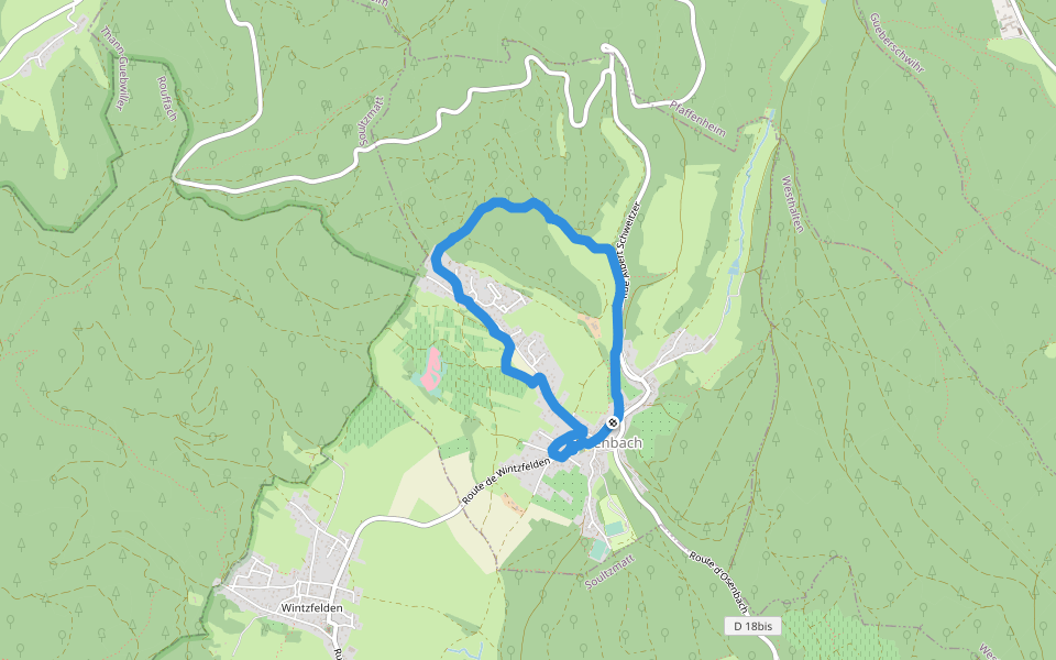 Chemin du Risteital walking route map in Osenbach