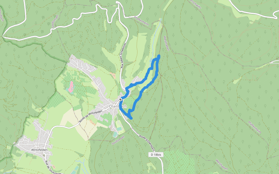 Chemin du Milieu walking route map in Osenbach