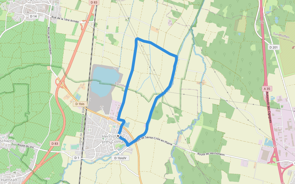 Étang walking route map in Herrlisheim-prés-Colmar