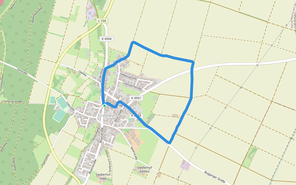 Grißheimer Rathausplatz walking route map in Neuenburg am Rhein