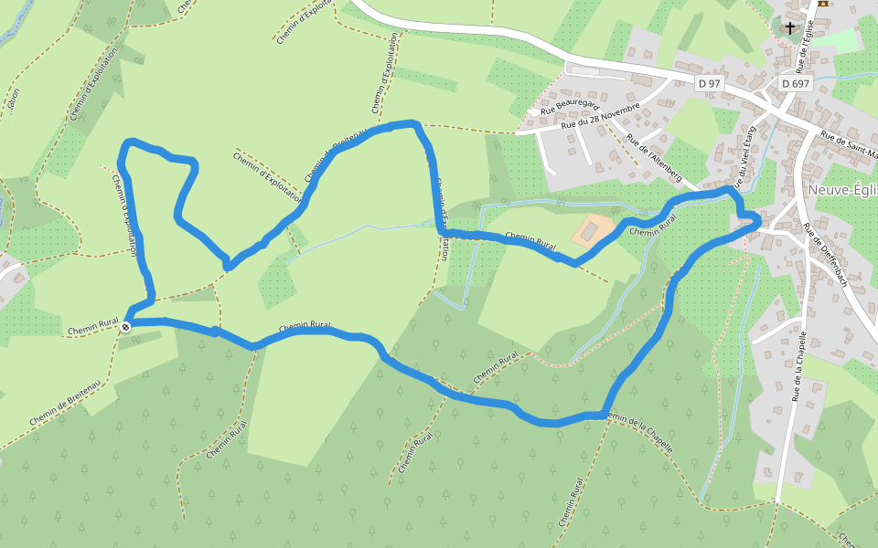 Chemin Rural walking route map in Neuve-Église
