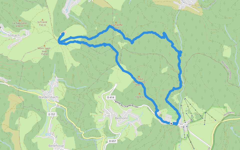 Chemin de la Tour walking route map in Belmont