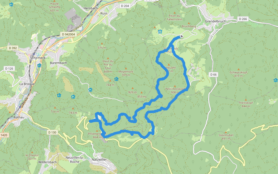 Pfriemenkopf - Chemin Birley walking route map in Grendelbruch
