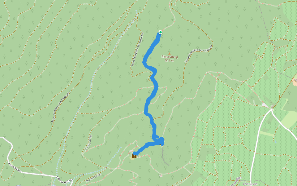 Rittersberg - Route Forestière des Châteaux walking route map in Scherwiller